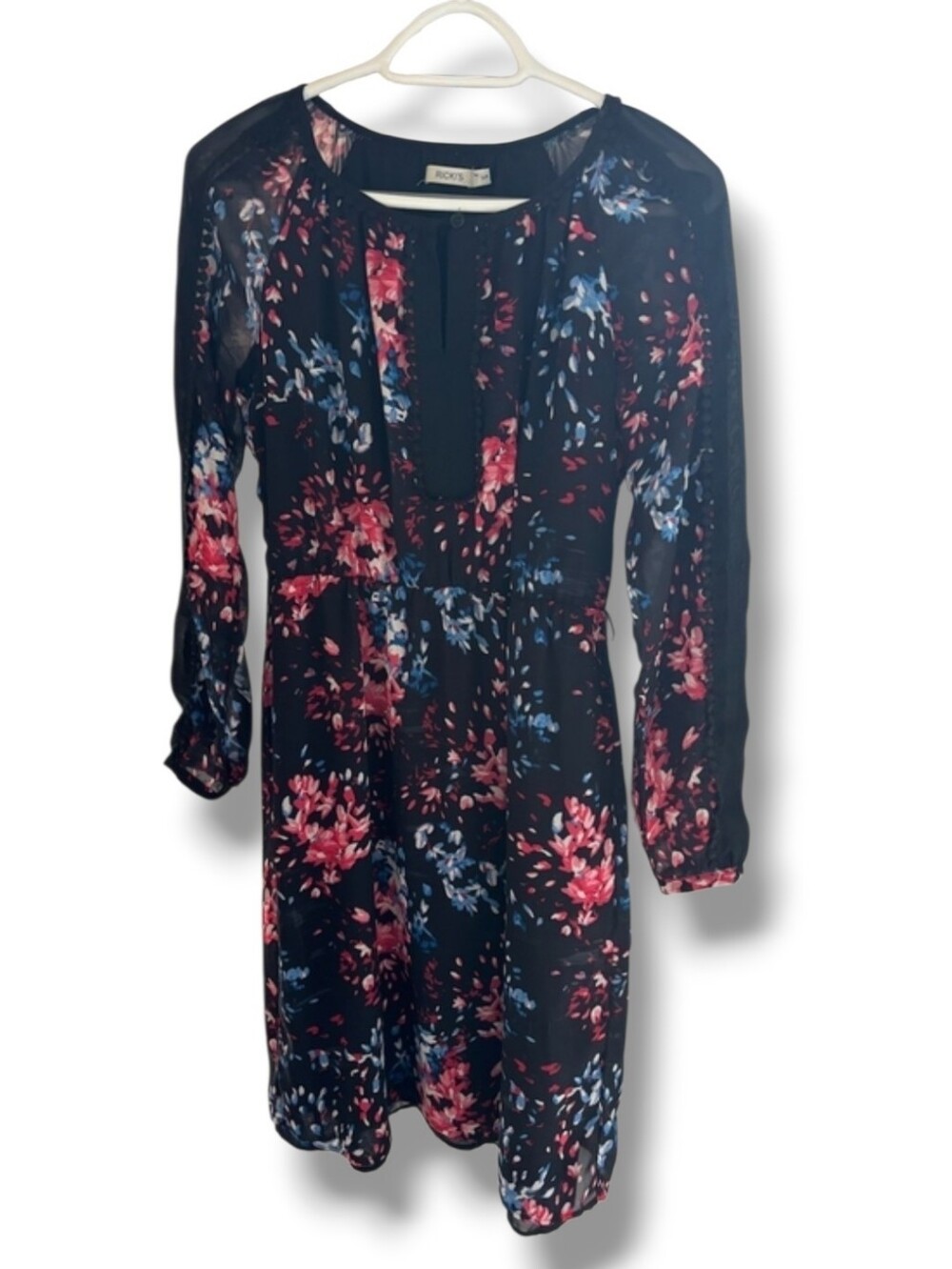 Ricki's Black Floral Long Sleeve Dress with Pink & Blue Blooms
